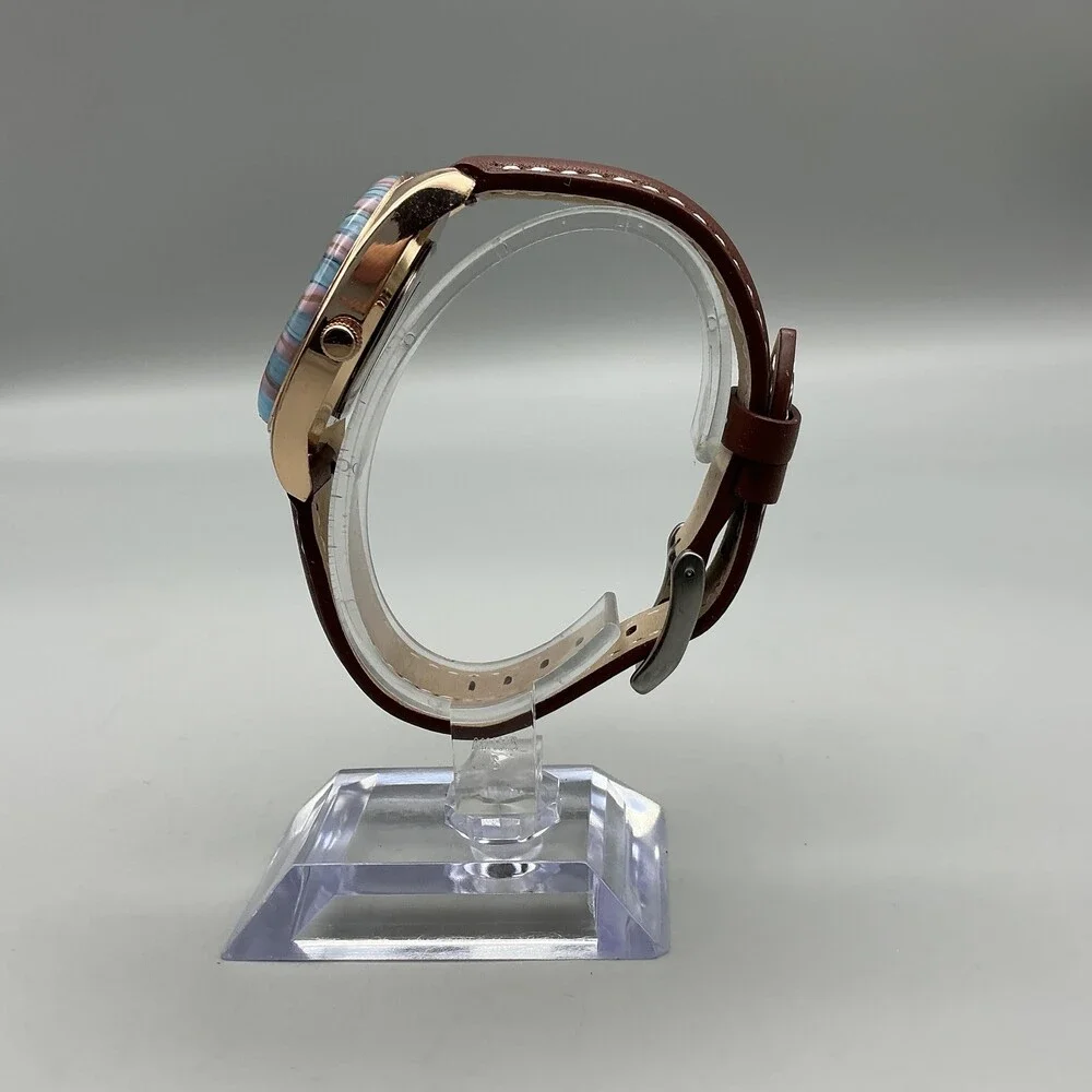 Venice Womens Watch 27mm Multicolor Floral Bezel Gold Tone Leather New Battery